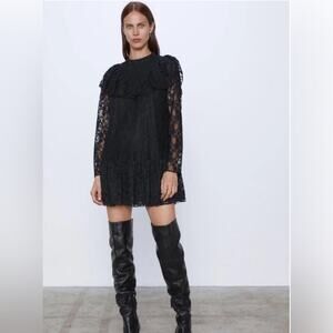 Zara Black Mock Neck Stella black lace dress NWT Size Small